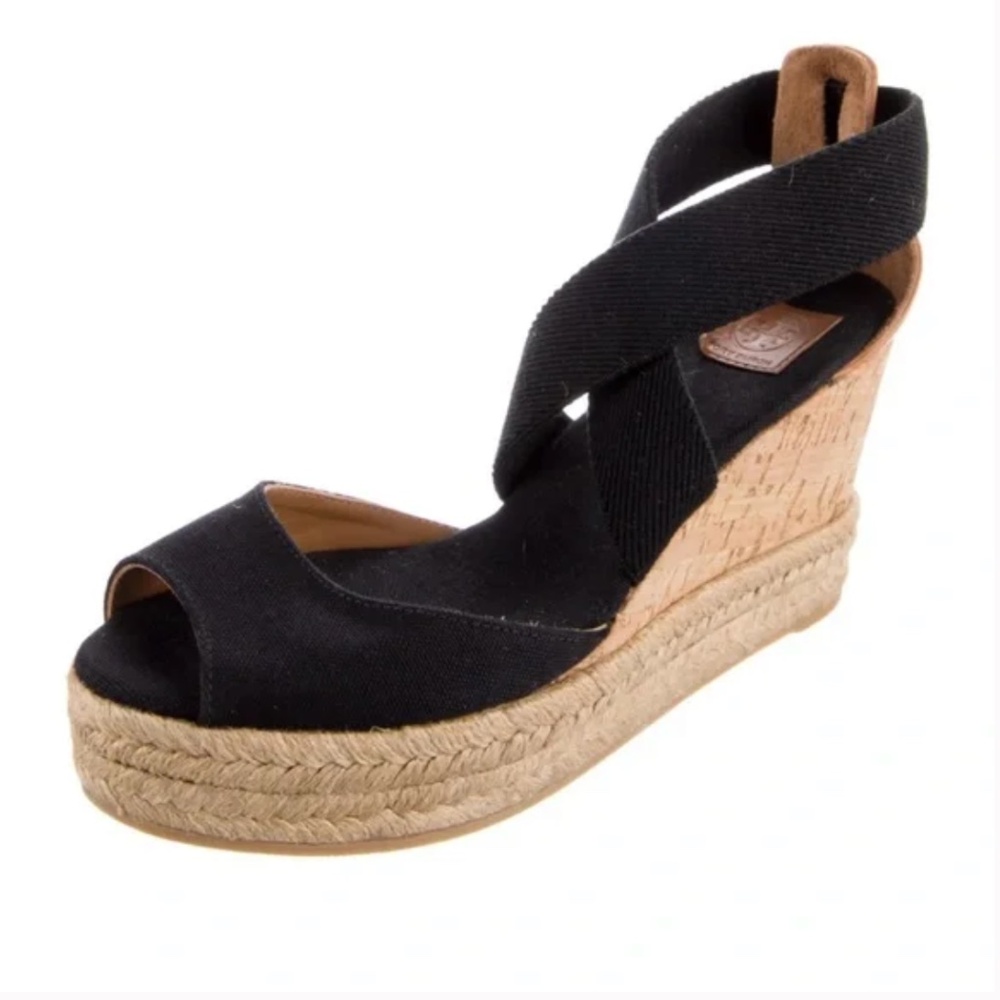 Tory Burch Natalya Criss Cross Strap Cork Wedge Espadrilles size 6